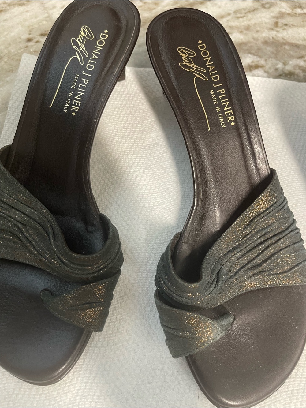 Donald J. Pliner Blue Metallic Knot Slide Mules